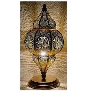 Moroccan table lamp handmade <b>brass</b> filigree desk light oriental gold floor <b>lantern</b> teardrop hollow design nightstand mood light - Product Image 2