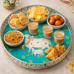 Classic Finish Metal Pichwai <b>Jar</b> with Tray <b>Decorative</b> <b>Jar</b> Set Handcrafted Design for Gift Use - Product Image 3