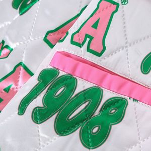 AKA Satin Bomber <b>Jacket</b> <b>Pink</b> Green Unisex Varsity Style Lightweight Outerwear Fashion <b>Jacket</b> Sorority Apparel Collection - Product Image 5