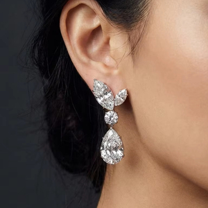 925 Sterling <b>Silver</b> Moissanite Drop <b>Earrings</b> Marquise Round Pear Cut Luxury for Women <b>Wedding</b> Anniversary Gift - Product Image 1