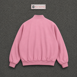 Chaqueta universitaria rosa de lana para hombre y mujer, chaqueta bomber extragrande personalizada con cierre de botones a presión, cuello, puños y dobladillo acanalados. - Product Image 6
