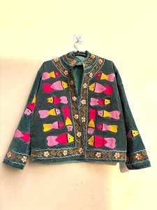 Hand Embroidered Finished Back Boho Velvet Suzani Reversible <b>Kimono</b> <b>Jacket</b> Handmade Bohemian Winter Outerwear - Product Image 1