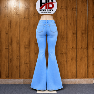 Women Denim Flare Jeans Wide Leg <b>Bell</b> Bottom Pants Flared Hem Comfort Style Custom Design Casual Wear Fashion Fit Custom Size - Product Image 2