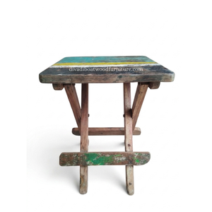Sustainable Reclaimed Boat Wood Square Top <b>Stool</b> Leg <b>Folding</b> Design Wood Design Eco-Friendly Indoor Outdoor Bali Wood Furniture - Product Image 3