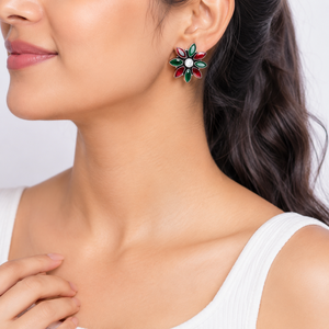 Boucles d'oreilles à fleurs pour femmes |   Agate Facettée Sertie dans un Cadre en Laiton Plaqué Argent Vintage 0,3 mm |   Bijoux de mariage ER-991 ARTS JEWELS - Product Image 4