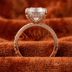 Elegant 3ct Radiant Shape Crushed Ice Moissanite <b>Solitaire</b> <b>Ring</b> with Pavé Band S925 <b>Silver</b> / 14k Rose Gold - Product Image 3