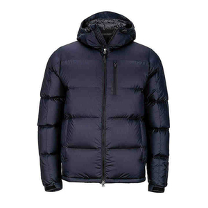<b>Men's</b> <b>Navy</b> Hooded Coat <b>Quilted</b> Zipper Front Casual Puffer <b>Jacket</b> Regular Fit Stand Collar Woolen Eco-Friendly 100% High Fill - Product Image 4