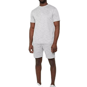 ชุดเซ็ตเสื้อยืดและกางเกงขาสั้นผู้ชาย ดีไซน์ใหม่ รับทำโลโก้ ผ้าฝ้ายฟลีซ 100% ซักย้อมสีเอซิด หนานุ่ม ชุดคู่ สำหรับผู้ชาย - Product Image 1