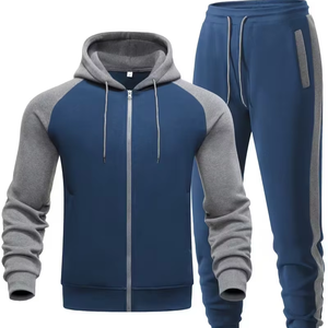 Customizable Hooded 100% Cotton Terry Two-Piece Winter Streetwear Men's Tracksuit Set Stylish Comfortable Long Sleeve Full-Zip - Product Image 1