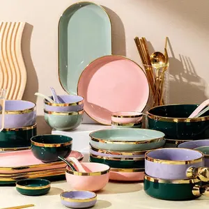 Louça Início Pratos Usados Set Placas Porcelana Cerâmica Dinner sets Placa para Restaurante Hotel