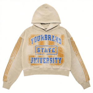Distressed Streetwear Style Customize Embroidery Patchwork Print Breathable Acid Wash Zipper Hoodie Flared Sweatpants Men - Product Image 2