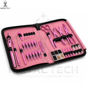 Premium Hair Extension Application Tool Set With Pink Stainless Steel Pliers Scissors Loop <b>Needle</b> Extension <b>Beads</b> and Organizer - Product Image 3