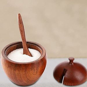 High Quality Wooden Sugar Bowl/<b>jar</b> and Salt Kitchen Use Acacia Wood <b>Spice</b> Seasoning Storage Organizer Sugar Pot - Product Image 1