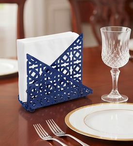 Porte-boîte à mouchoirs moderne en métal, design géométrique bleu, accessoire de bureau autoportant pour la maison et l'hôtellerie - Product Image 4