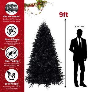 Albero di Natale Artificiale Nero da 2,7 m con 750 Luci e 3176 Rami Premium in PE/PVC, Decorazione per Halloween - Product Image 4