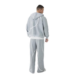 Ensemble de survêtement pour homme de qualité supérieure, sweat-shirt à capuche zippé en tissu French Terry, pantalon large, style streetwear décontracté - Product Image 2