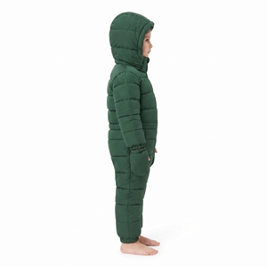 Combinaison de ski à capuche pour garçons, une pièce, synthétique, isolée, coupe-vent, fermeture éclair, verte, vêtements de ski pour enfants - Product Image 4