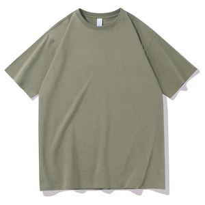 T-shirt pour homme en coton vert à col rond et manches courtes, coupe classique, décontracté, couleur unie, jersey tricoté, teinture unie - Product Image 2