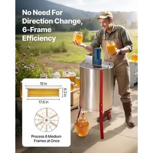 Smielatore Elettrico in Acciaio Inossidabile da 140W con Tamburo a 6 Telaini, Coperchio Trasparente e Macchine per la Lavorazione del Miele - Product Image 2