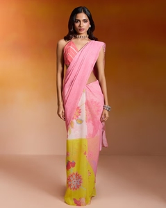 Sari KV Georgette Lurex con Estampado Floral Sin Blusa Nakhraali Nomads (Talla Única) - Product Image 1