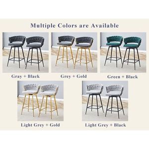 Set di Quattro Sgabelli da Bar Girevoli con Seduta Morbida in Cotone e Lino Nero, Gambe in Metallo Dorato Antiruggine e Resistenti all'Usura - Product Image 5
