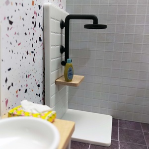 Unisex 1:12 Miniature <b>Shower</b> Room Furniture Toys Set (Wood & Plastic) for Dollhouse Decorations Ages 14+ - Product Image 2