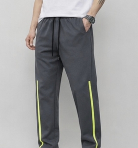 Pantalon de survêtement et jogging en velours côtelé mi-lourd vert olive premium pour homme avec rayures néon et cordon de serrage athlétique - Product Image 6