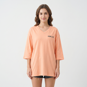 Custom Women's Oversized Long Sleeve V Neck T Shirt Loose Fit Cotton Drop Shoulder Casual Pullover Solid Color <b>Top</b> - Product Image 5