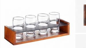 Support rectangulaire en bois pour verres avec plateau métallique, étagère de rangement minimaliste à un seul niveau pour vaisselle - Product Image 5