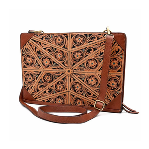Sac à bandoulière en cuir véritable floral sculpté à la main, style western, sac à main en cuir sculpté fait main pour femme, style vintage - Product Image 1