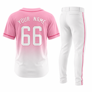 Conjunto de uniforme de béisbol rosa con pantalones blancos y camiseta con el número 66 y el nombre del equipo para adultos, ropa deportiva unisex de poliéster transpirable - Product Image 3