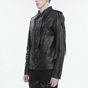 Men Faux Leather Black Gothic <b>Punk</b> Daily Short Fashion <b>Jacket</b> Adjustable Fit Webbing Straps Top Sell - Product Image 3