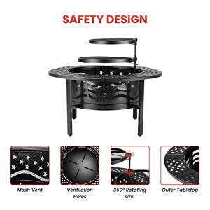 Table de foyer extérieur avec barbecue, foyer rond moderne en acier pour patio, jardin, feu de camp FP006 - Product Image 3