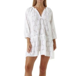 Brodé 3/4 manches Mini longueur décontracté femmes tissu robe courte pour les femmes - Product Image 1