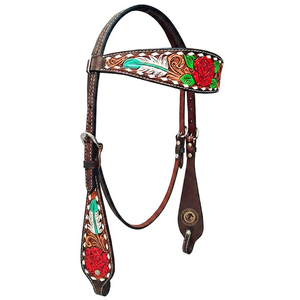 Têtière de cheval en cuir de haute qualité, design personnalisé, style western, ornée de perles, pour l'équitation, disponible en plusieurs couleurs - Product Image 1