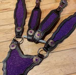 Ensemble de sellerie western fait main en cuir, design arctique personnalisé, avec franges turquoise, comprenant têtière, collier de poitrail et bride de spectacle pour cheval - Product Image 3