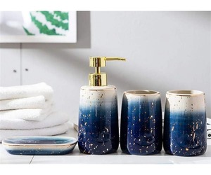 Ensemble d'organisateurs de salle de bain haut de gamme bleu dégradé avec accents dorés, idéal pour les comptoirs de vanité et les décors de salles de bain principales - Product Image 6