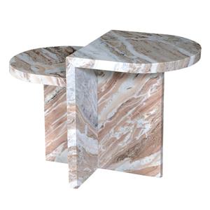 Mesa Auxiliar de Mármol Crema Fantasy, Moderna, Hecha a Mano, Mesita de Noche Decorativa, Base Cruzada Artística, Muebles de Lujo para Dormitorio y Sala de Estar - Product Image 1