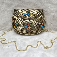 Bolso de Mano Vintage de Plata Antigua para Mujer, Elegante Accesorio de Moda con Cristales, RR ENTERPRISES India