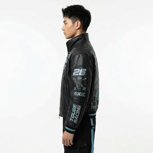 Black Touge Racing Leather <b>Jacket</b> <b>Men</b> Motorsport Mountain Embroidery Full Grain Motorbike <b>Track</b> Uniform Zip Up Outerwear - Product Image 4