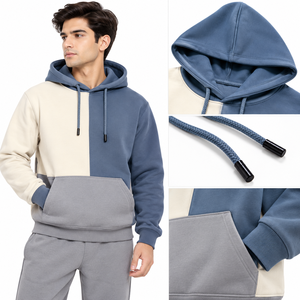 Sweat à capuche oversize pour homme avec trois panneaux verticaux bicolores, cordon de serrage réglable, poche kangourou et poignets côtelés - Product Image 5