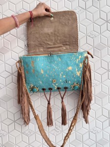 Sacs à main en cuir de fourrure de vachette sac à provisions sacs décontractés cheveux de fourrure métallique sur sac à main en cuir caché bohème femmes utilisation sac à main - Product Image 5