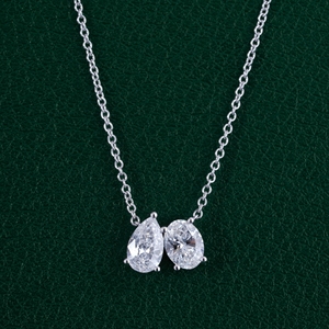 จี้เพชรทรงลูกแพร์และทรงรีคู่แบบเคียงข้างกัน สร้อยคอทองคำแท้ 14K ดีไซน์ Toi Et Moi เครื่องประดับจี้สุดประณีต - Product Image 1