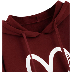 Sweat-shirt à capuche unisexe marron avec imprimé cœur blanc, pull tricoté décontracté surdimensionné avec poche avant, idéal pour l'automne - Product Image 5