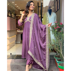 Vestido de mujer de diseño inspirado en Alia con Dupatta y conjunto de ropa de fiesta inferior - Product Image 4