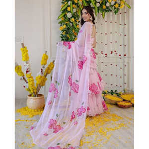 Robe de soirée Lehenga Saree à volants et imprimé floral - Product Image 3