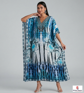 Women Printed <b>Kaftan</b> Dress <b>Beach</b> Cover Up Loose Fit in Silk Cotton Rayon Polyester Custom Design Bulk Order - Product Image 1