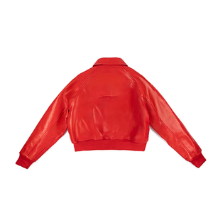 Custom Heated <b>Red</b> Women Leather Jacket Winter Stand Collar Sorority Style Wholesale Supplier Manufacturers Distributors Fashion - Product Image 2