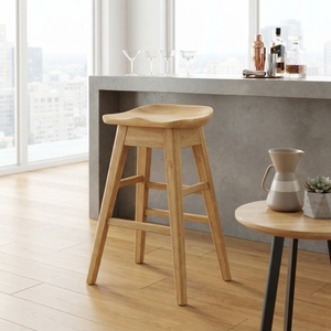 Premium wooden bar chair minimalist solid teak wood high <b>stool</b> kitchen island tall <b>stool</b> saddle <b>seat</b> frame units space layout - Product Image 4
