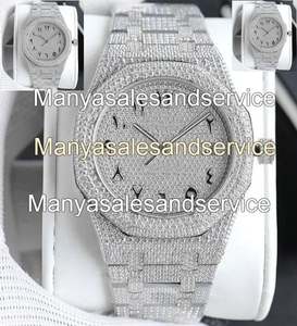 Montre Classique en Acier Inoxydable avec Cadran Blanc Entièrement Sertie de Moissanite et Cristaux de Verre, Style Vintage, Chiffres Clairs, Offre Spéciale - Product Image 2